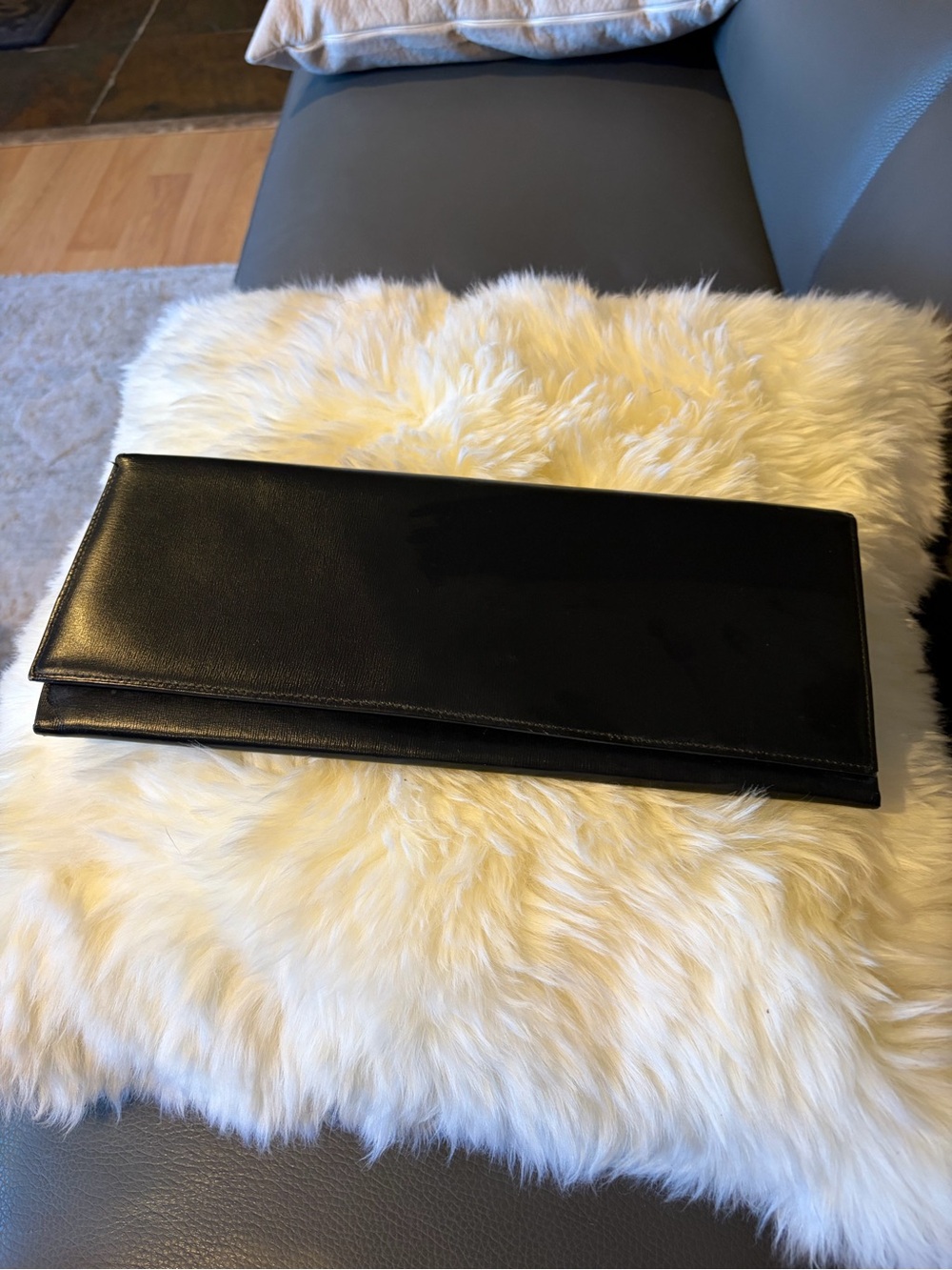 1960s Large Vintage Black Clutch with Snakeskin interior and Zipper Pocket
